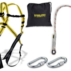 Kit anticaigudes amb arnès, corda, mosquetons i bossa de transport